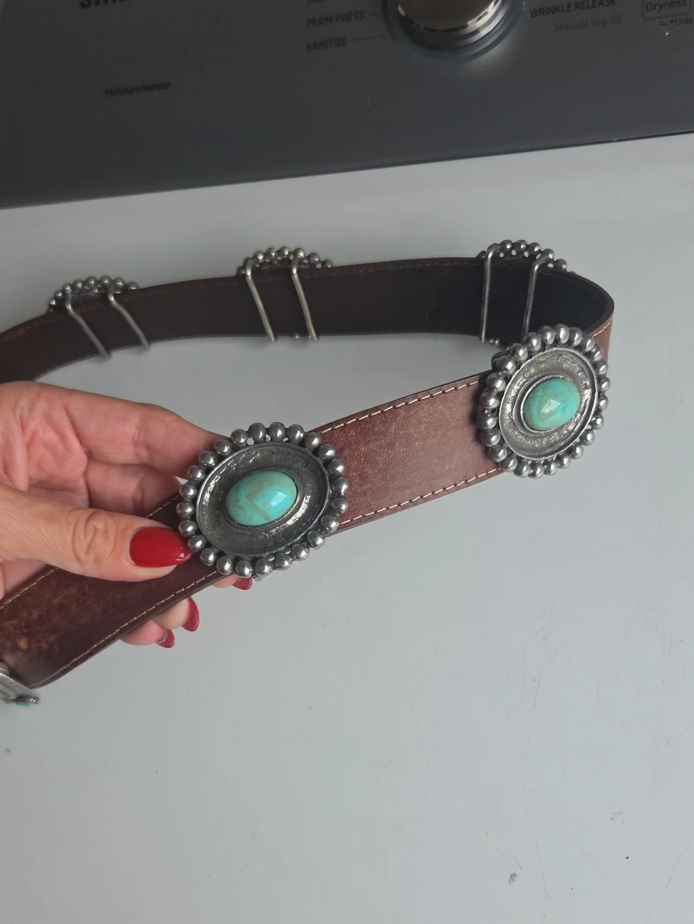 Vintage Jose Luis Mexico Faux Turquoise Concho Belt Men 34